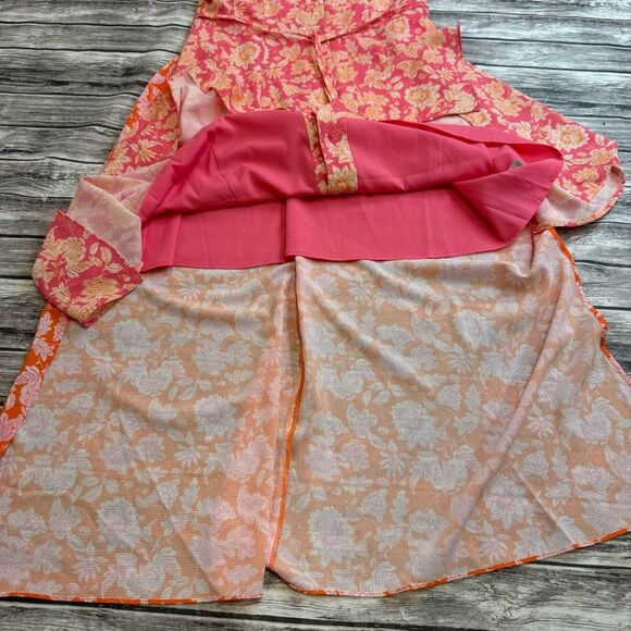 French Connection Women's Cossette Vero Crepe Midi Dress 6 Pink Orange White - Picture 12 of 15